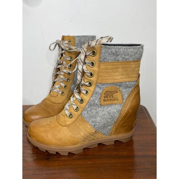 Sorel Women's Lexie Wedge Boots Lace Up Leather Waterproof Camel Brown Size 8 - Picture 5 of 11